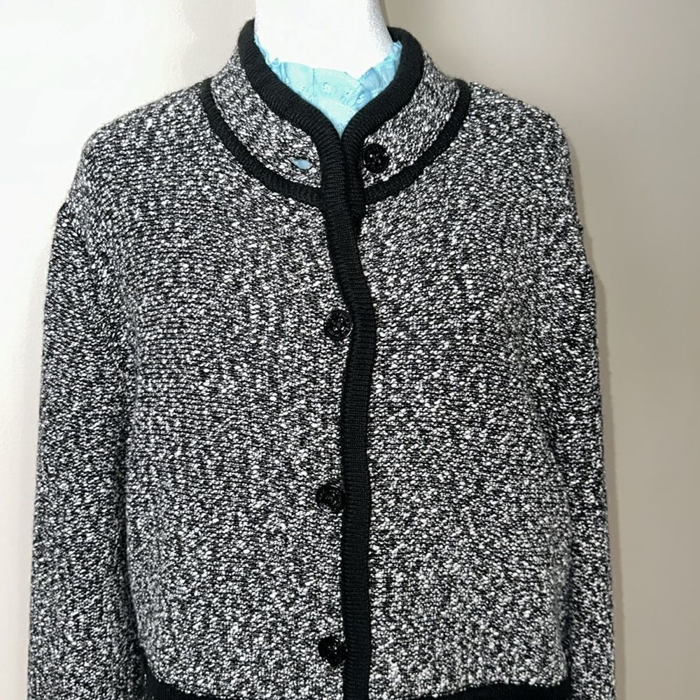 KL XL Two Tone Marbled Black White Boucle Cotton Blend Knit Button Front Jacket - Picture 3 of 15
